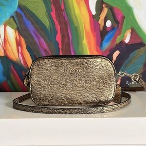 Coach 53559 Gold Metallic Leather Double Zip Crossbody Pouch